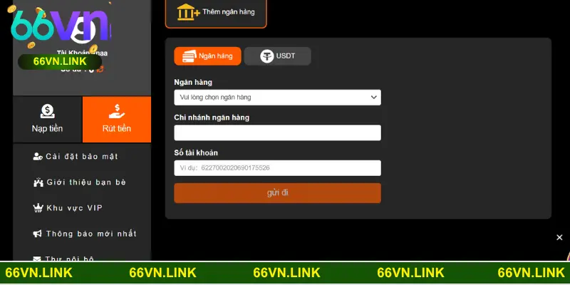 Các bước thực hiện rút tiền 66VN chính xác
